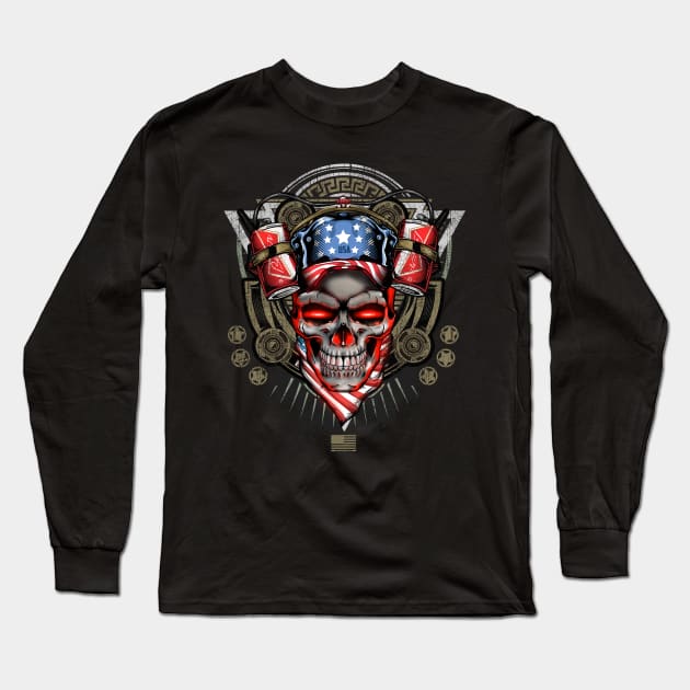 SKULL PROUD AMERICAN VETERAN ARMY TEAM Long Sleeve T-Shirt by JOISDRAW ART